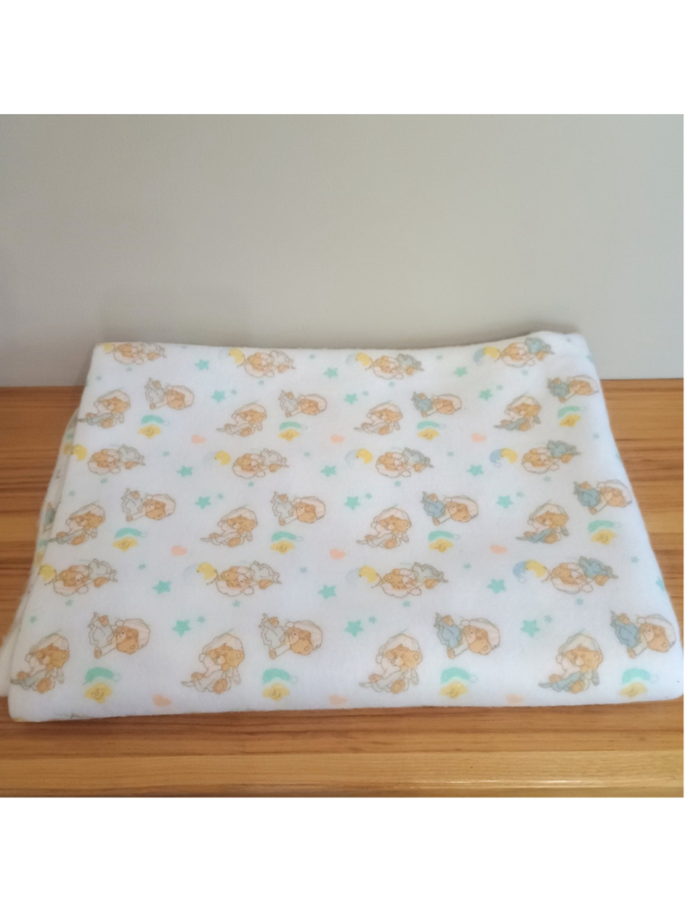 Vintage Pastel & White Sleeping Bears Baby Children Flannel Fabric Lined 45"X...